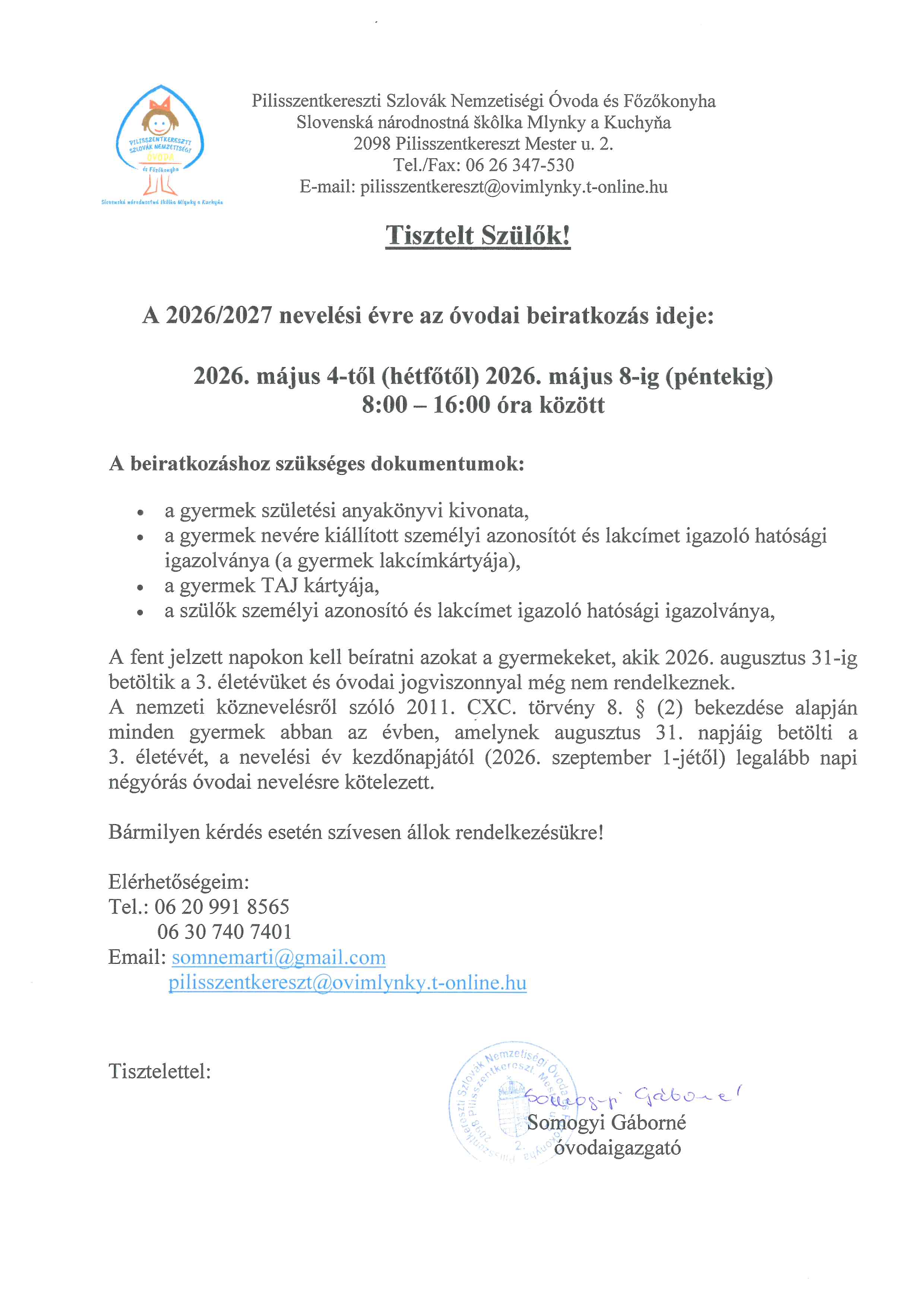 Óvodai beiratkozás